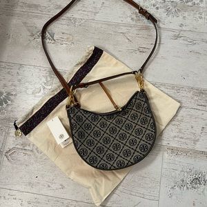 Shop Tory Burch T Monogram Jacquard Mini Crescent Bag